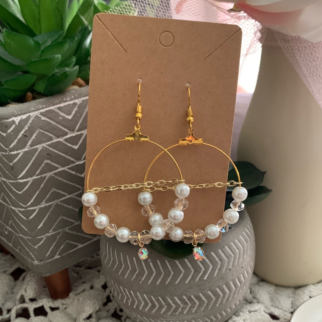 *3 For $20* White And Clear Crystal Beaded Hoop Earrings